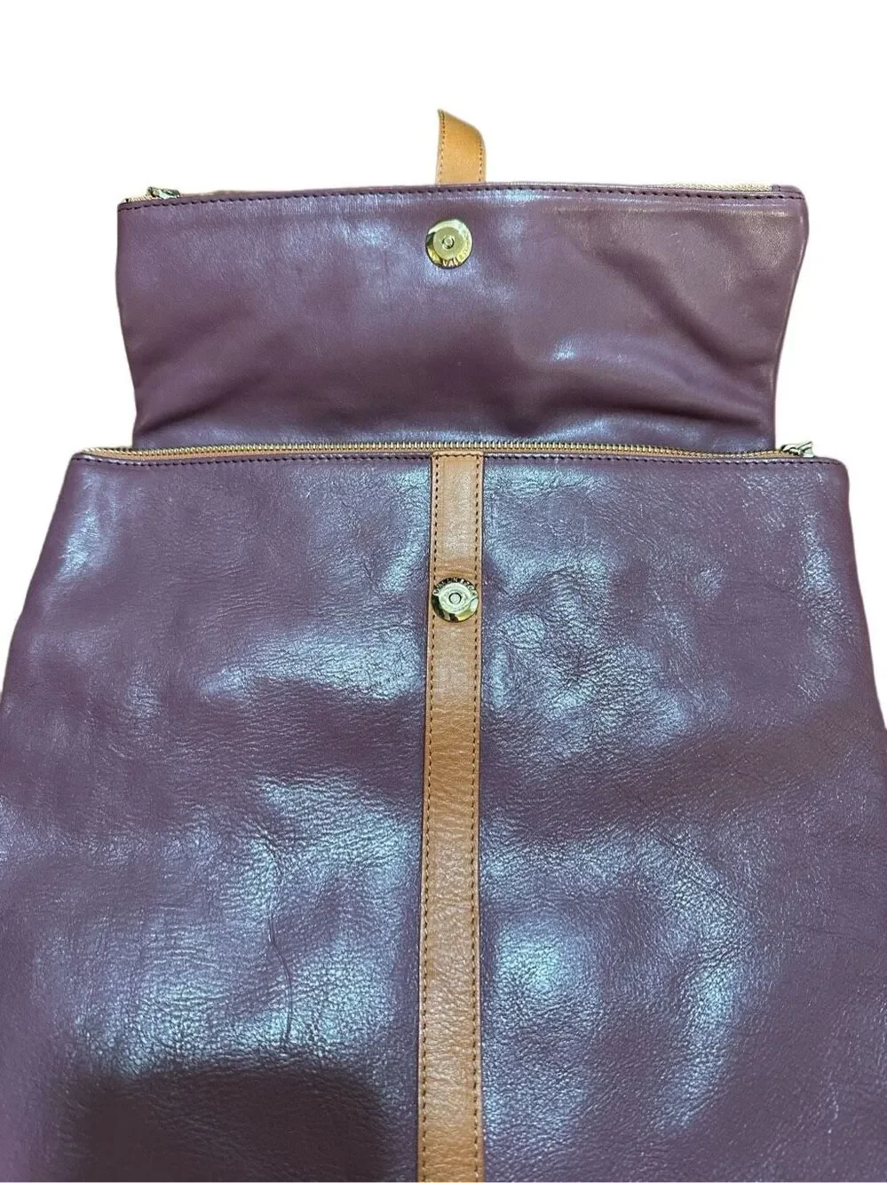 Valentina Italian Leather Purple and Tan Backpack